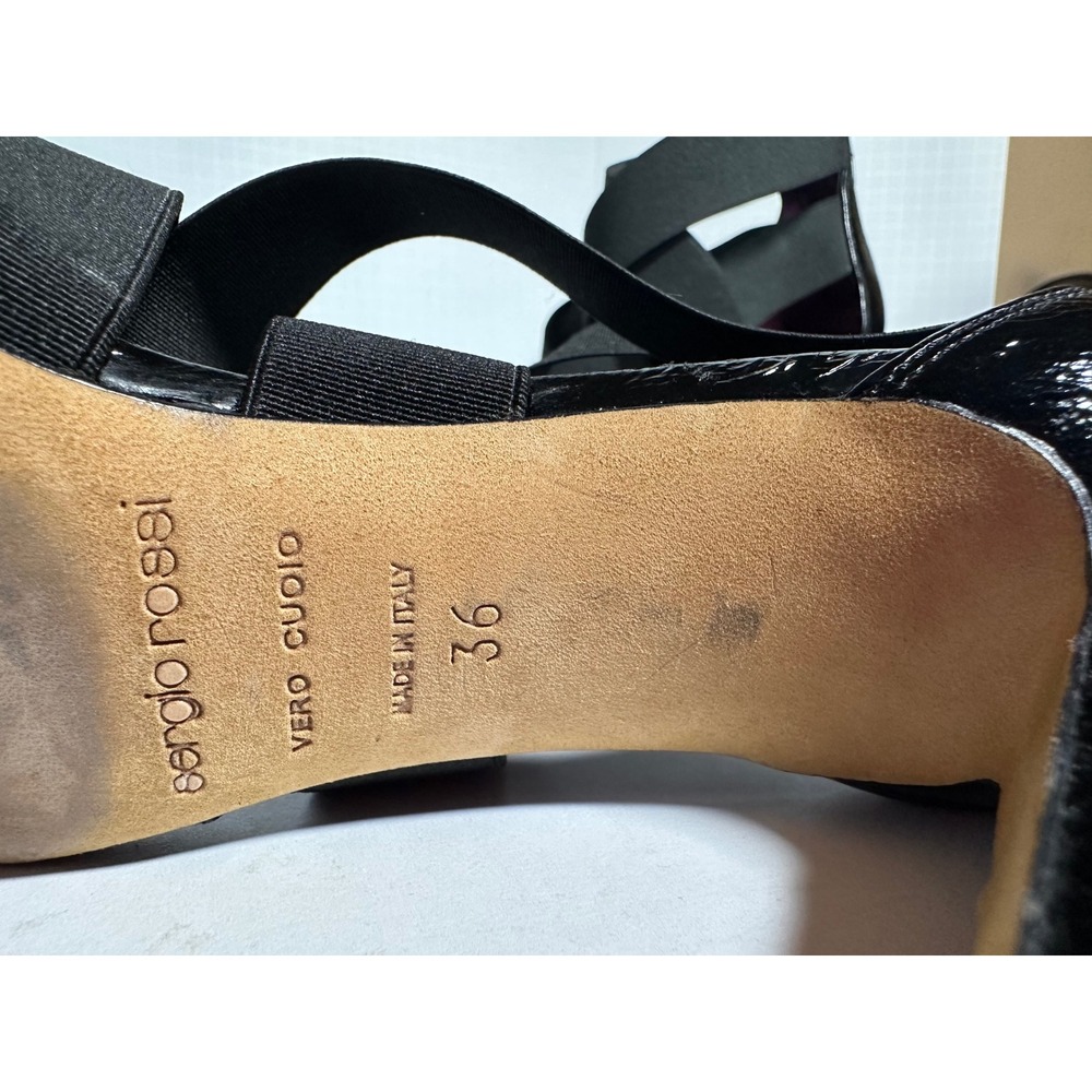 Sergio Rossi Black Elastic Cage Sandals Patent Leather Heels Purple Insole 7/7.5 - Picture 6 of 7